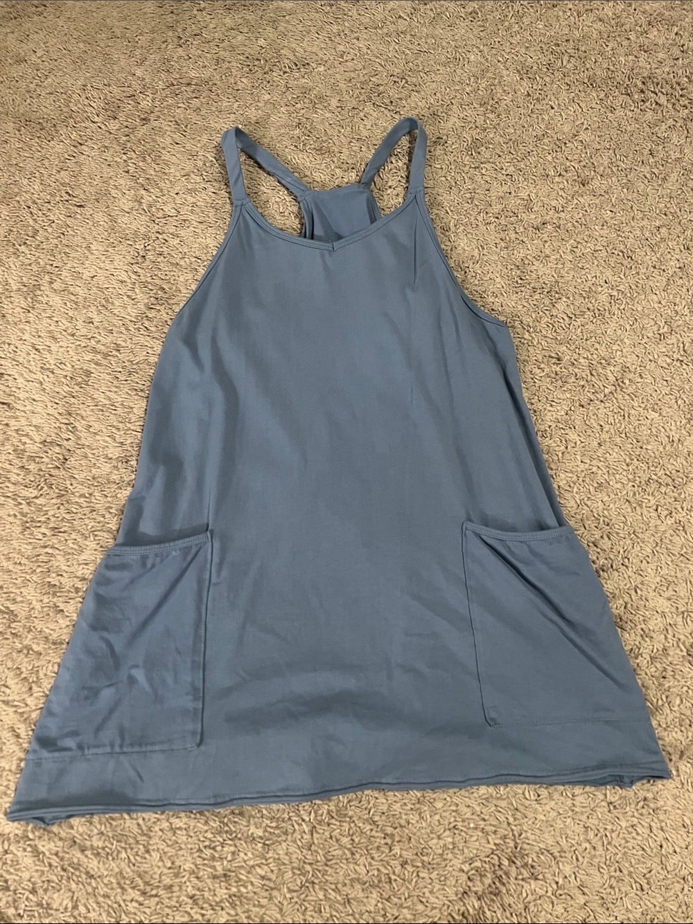 Women's Blue Racerback Tank Dress with Pockets